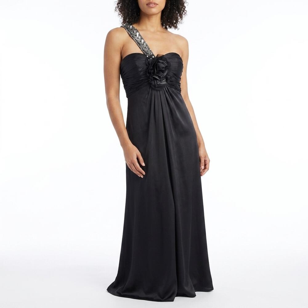Marc Bouwer Glamit 100% Silk Black Gown Maxi Dress Women Size 8